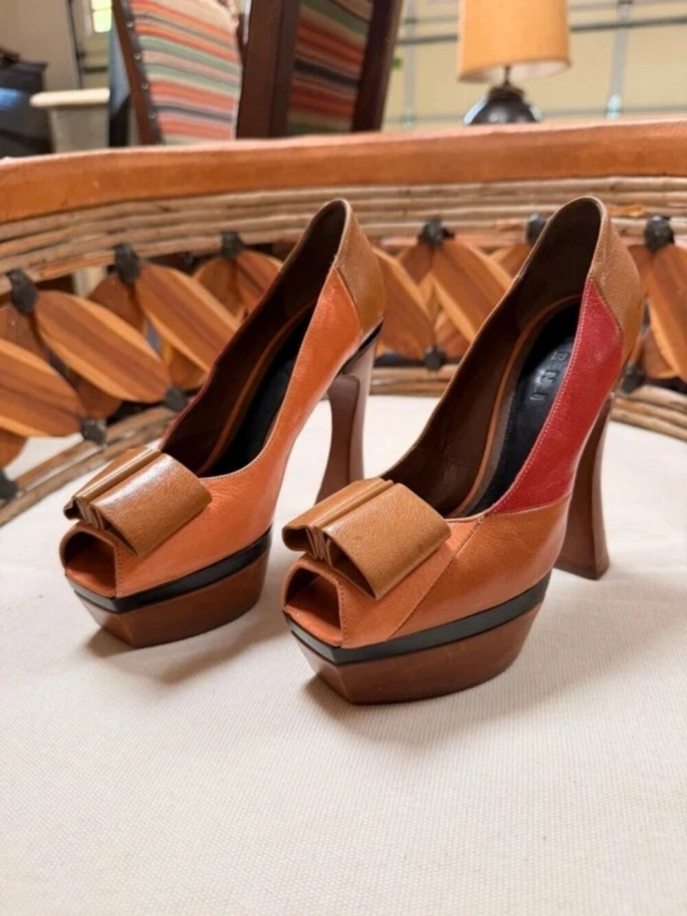 Marni platform heels leather peep toe sculptural heel colorblock size 6.5